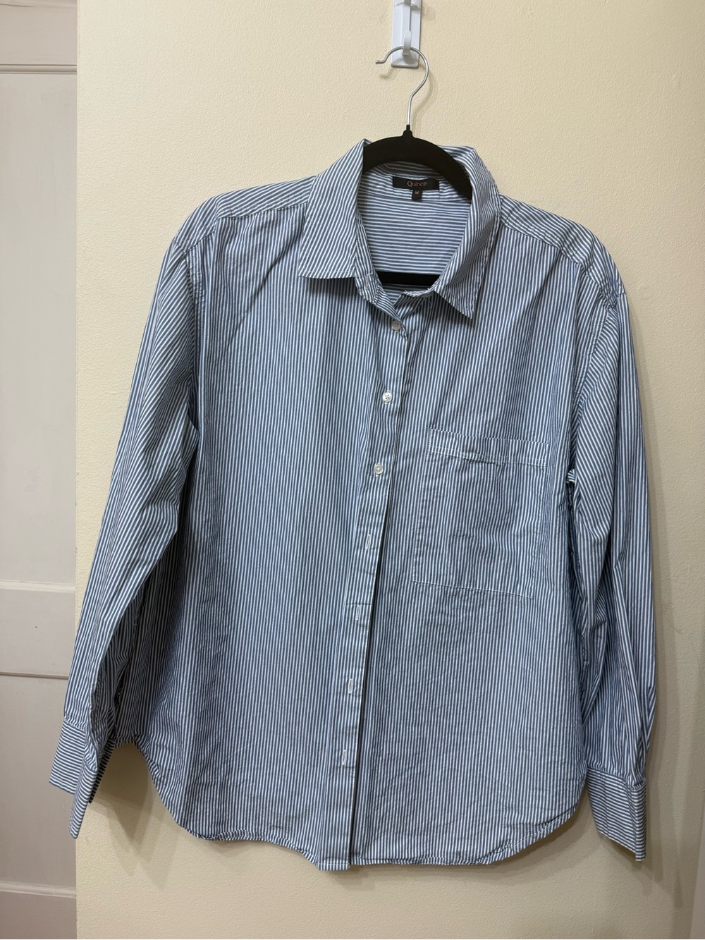 Quince M Organic Cotton Poplin Long Sleeve Oxford Shirt Blue Stripe Classic Eco - Picture 2 of 8